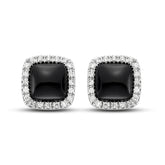 Black Onyx & Diamond Halo Earrings